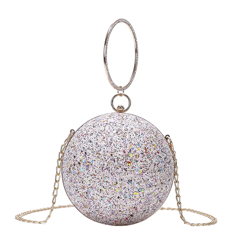 

Glitter Round Ball Evening Bags Women Shinny Wedding Small Clutches With Chain Shoulder Bag Banquet Fashion Party Small Pouch