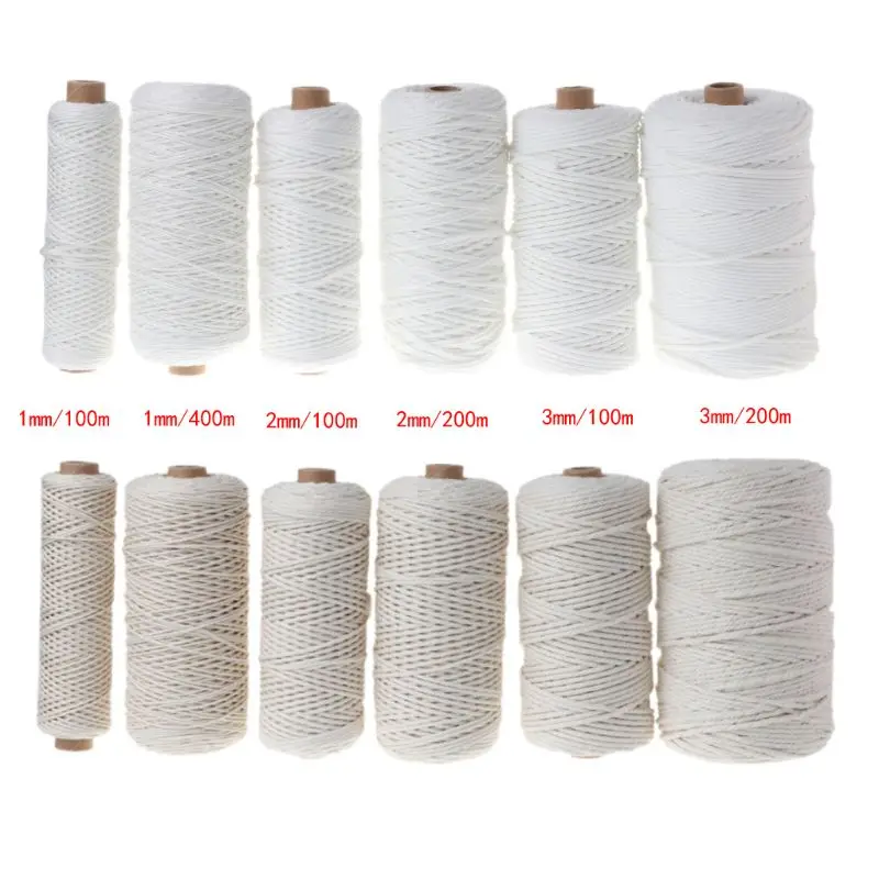 Long Beige Macrame Rope Cotton Twisted Cord Hand Craft String DIY 200m/400m