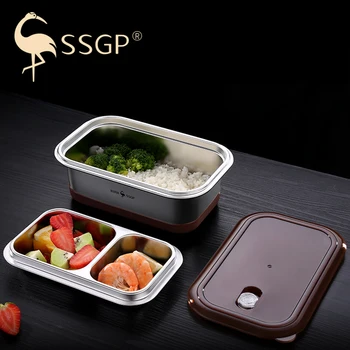 

Lunch Box 304 Stainless Steel Insulation Compartment Lunch Box Double-Layer Divided Student Bento Box Food Container Leak-Proof