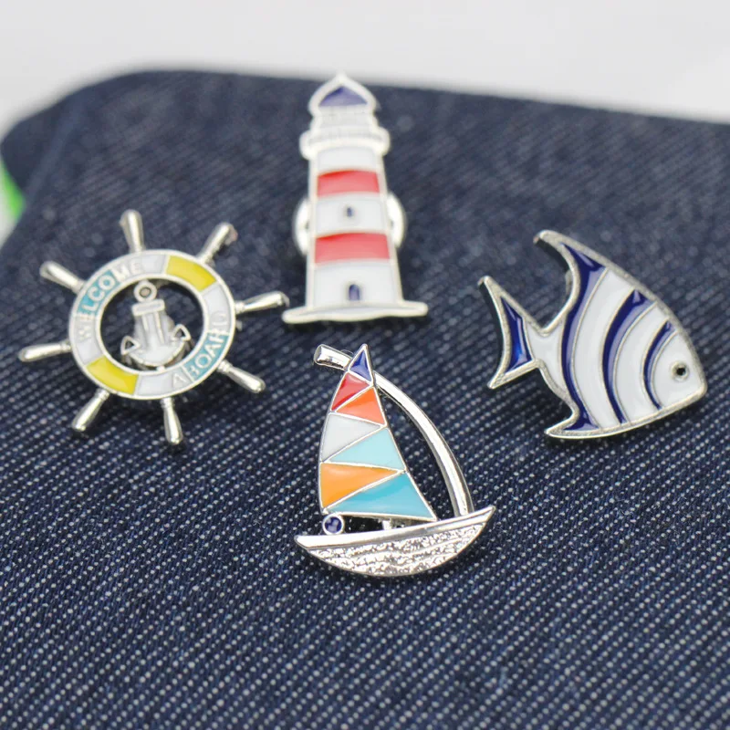 1 ШТ. Милый Мультфильм Рыбацкий Маяк Якорь Броши Pin Животных Парусник Значки Украшения Одежды Аксессуары Ювелирные Изделия Для Женщин Девушка P39