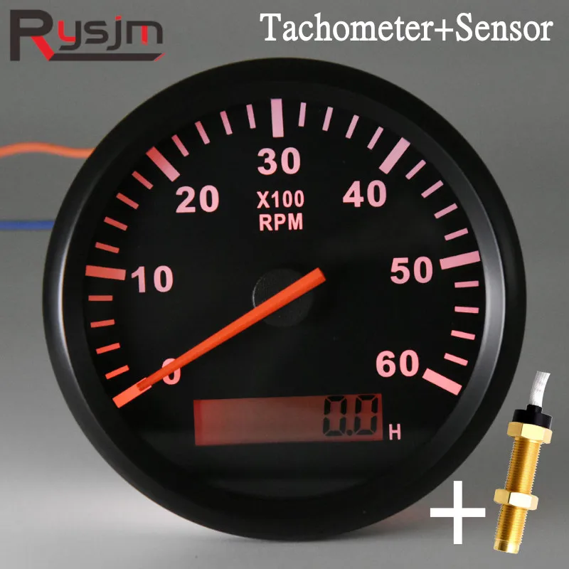 12V 24V Car tachometer Digital Tacho meter 6000 RPM Marine Car RPM Meters With Hourmeter 85MM Gauges With M16 M18 Sensor