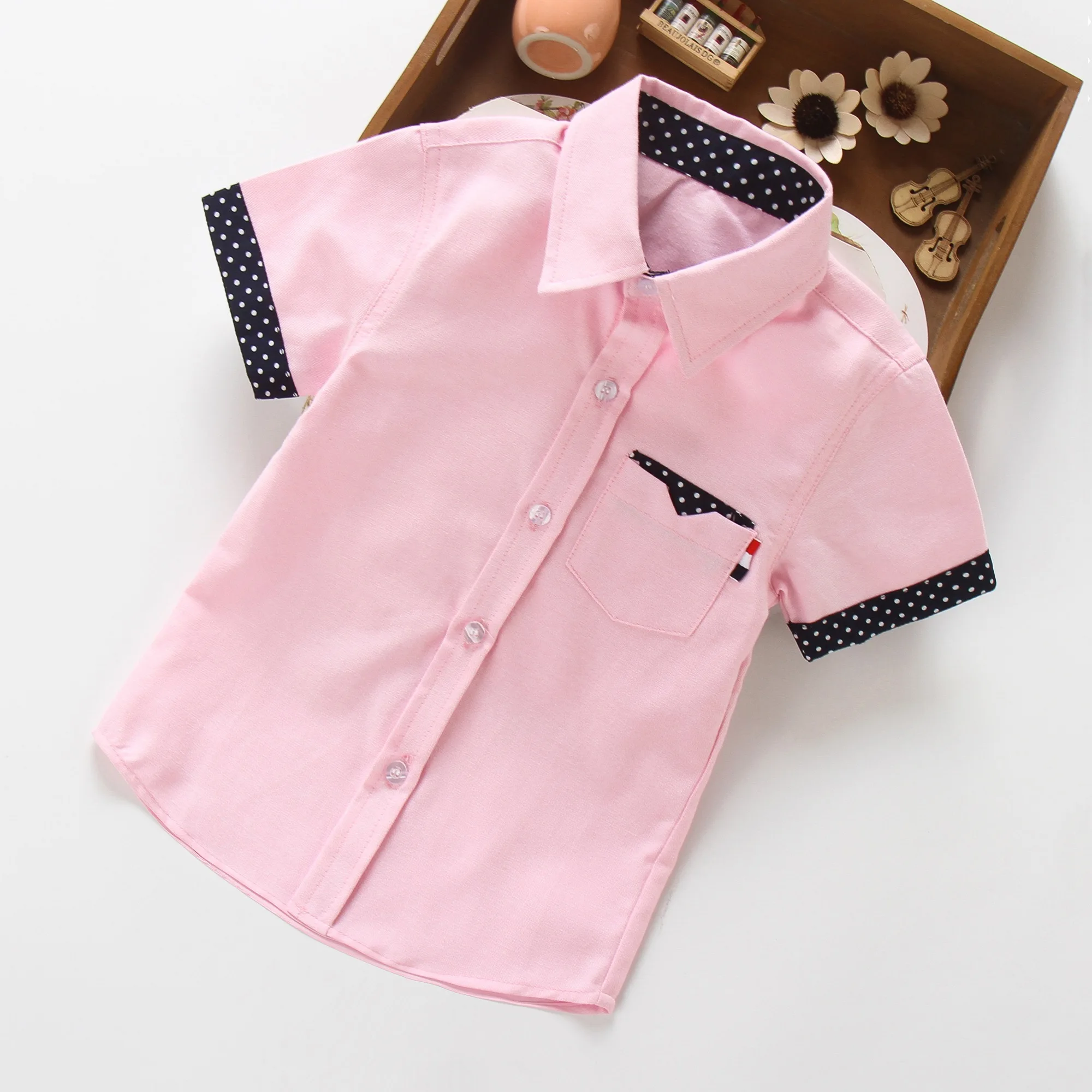 Summer Kids Boys Gentlemen Shirt Cotton Short Sleeves Top T-shirt Clothing Blouse