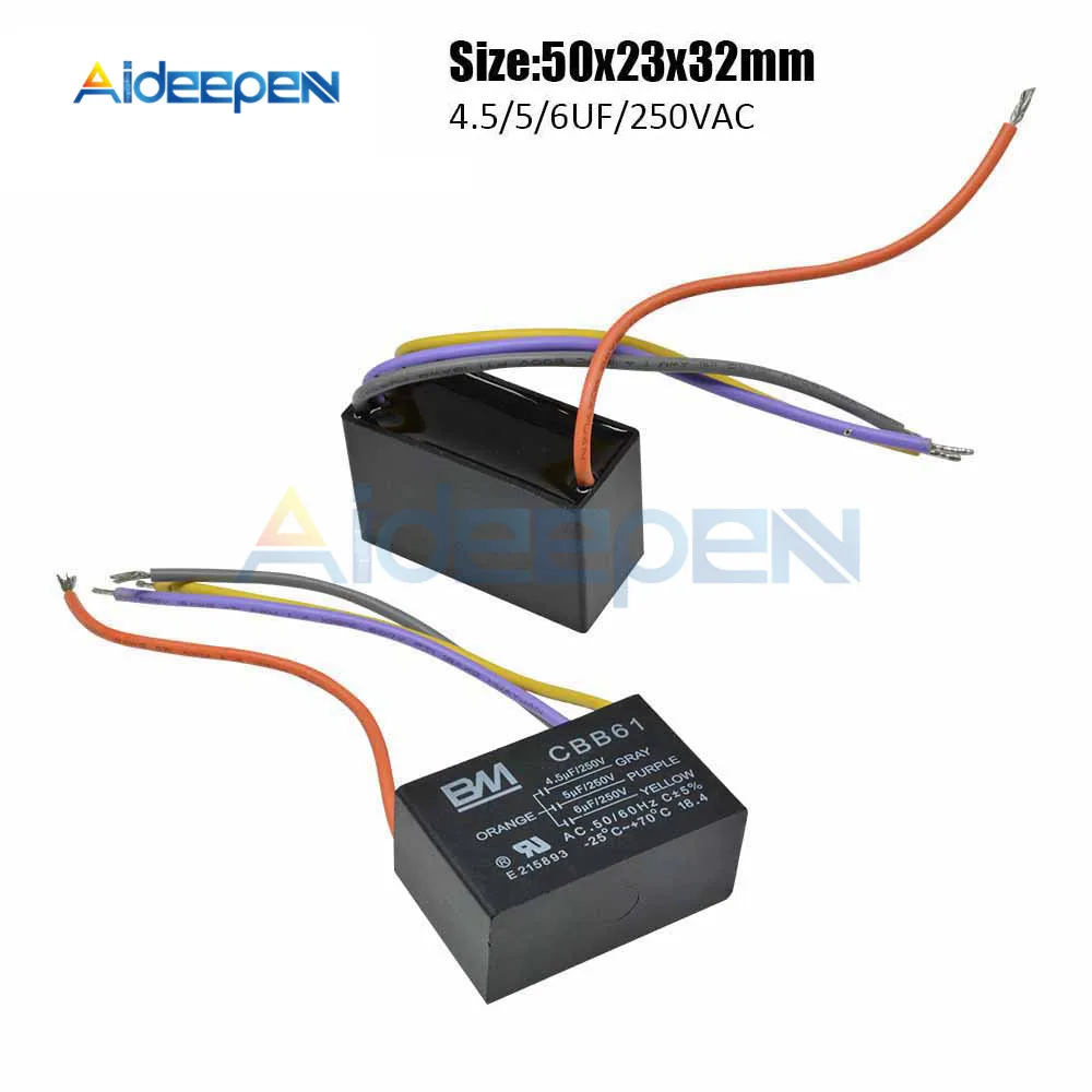 

250VAC CBB61 4.5/5/6UF 4 Wires Motor Run Capacitor Electrical Fan Speed 250V