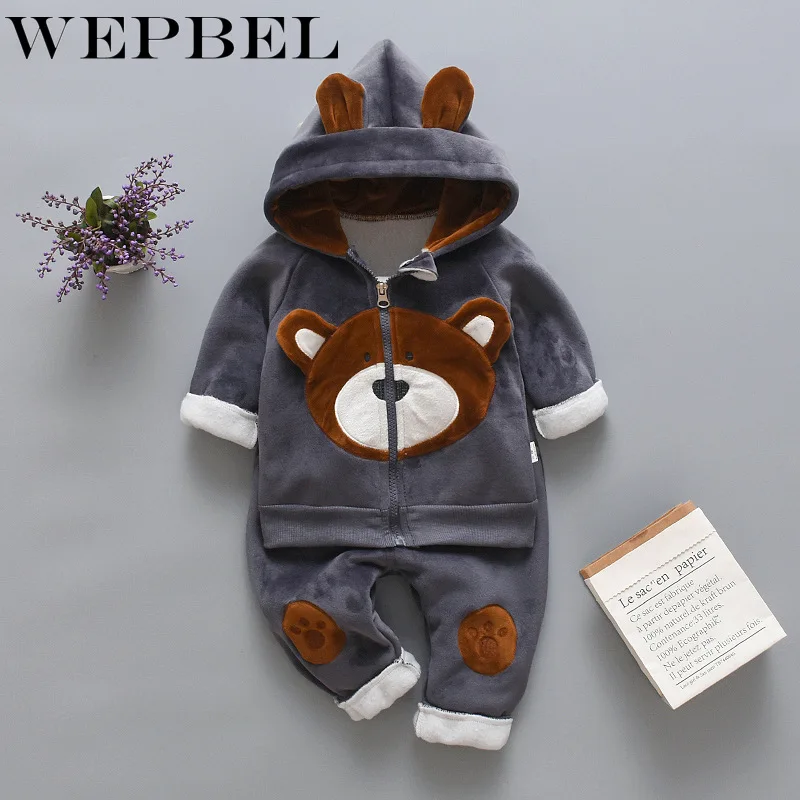 WEPBEL 2 шт./компл. для малышей для маленьких мальчиков теплое зимнее пальто для девочек с длинным рукавом утепленное пальто с капюшоном+ штаны