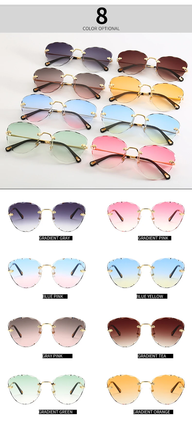 Imwete Butterfly Rimless Gradient Men Women Sunglasses Luxury design Metal Frame Wave cutting lense Famale Sun Shade Eyeglasses