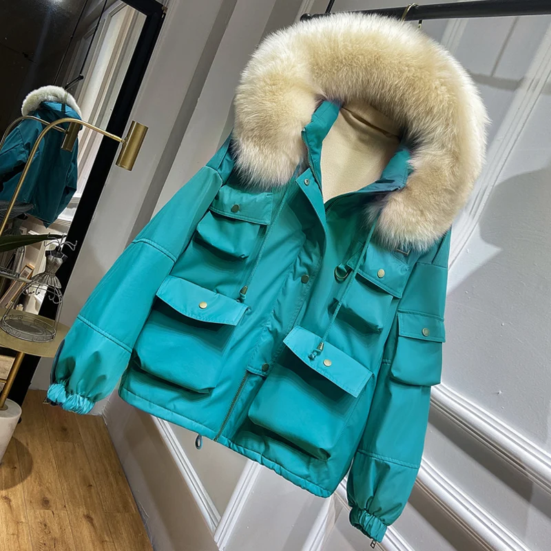 Nerazzurri Winter warm maxi faux fur coat women