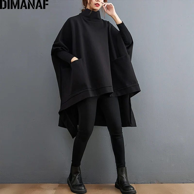 Фото Женский хлопковый свитшот DIMANAF винтажный пуловер оверсайз с высоким воротником