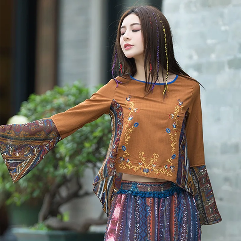Retro Embroidered Chinese Style Clothing Women Shirts Cotton Linen Harajuku Vintage Tang Suit Ladies Chinese Tops KK3643