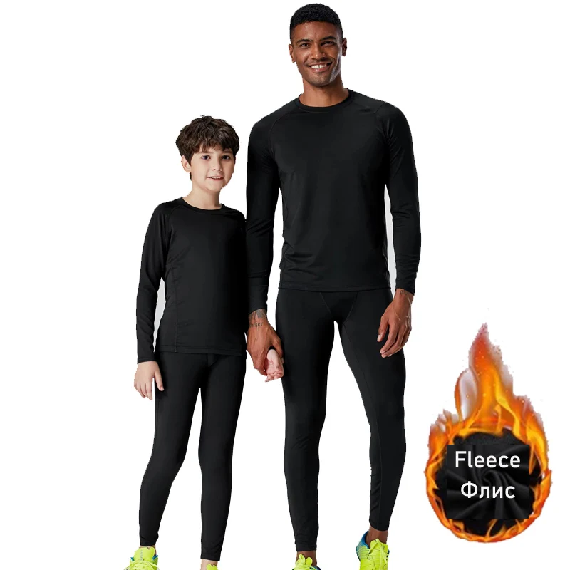 

Fleece Thermal Underwear Men's Winter Warmth Second Skin Thermal Base Layer Track suit kids Sportswear Warm Sweat First layer