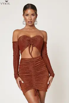 

Women Set Slashe Neck Long Sleeve Crp Top Women Mini Skirts Set Print Two Piece Skirt Set Sexy Backless Bandage Club Outfits