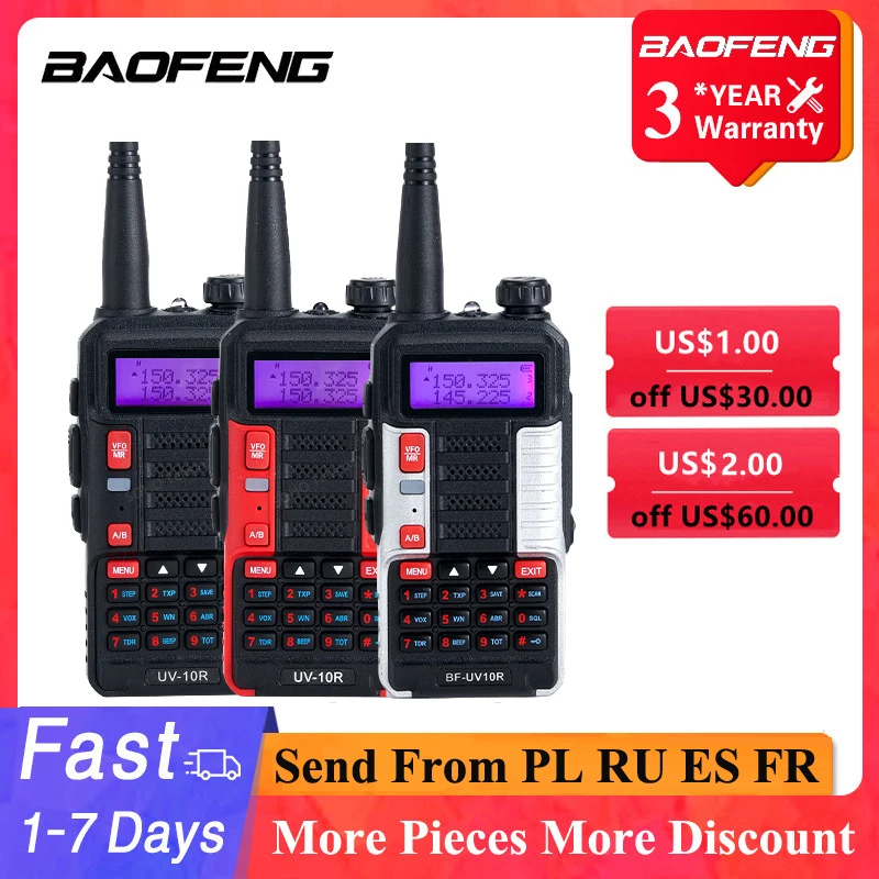 Vendedor Caliente De Baofeng UV-10R Walkie Talkie Stock europeo portátil 128 CHs 10W 5800mAh VHF UHF de dos vías de banda Dual CB Ham Radio UV 10R de carga USB DolGYpR3YAO
