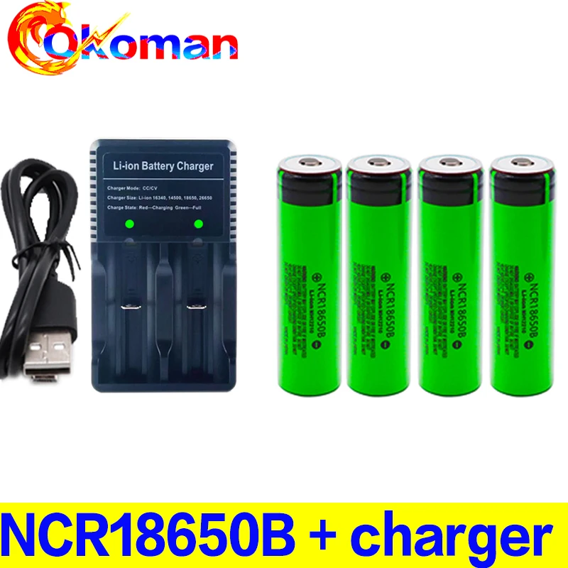 100% New Original B 3.7v 3400mah 18650 Lithium Rechargeable Battery For battery pack power tool Flashlight batteries+charger | Электроника