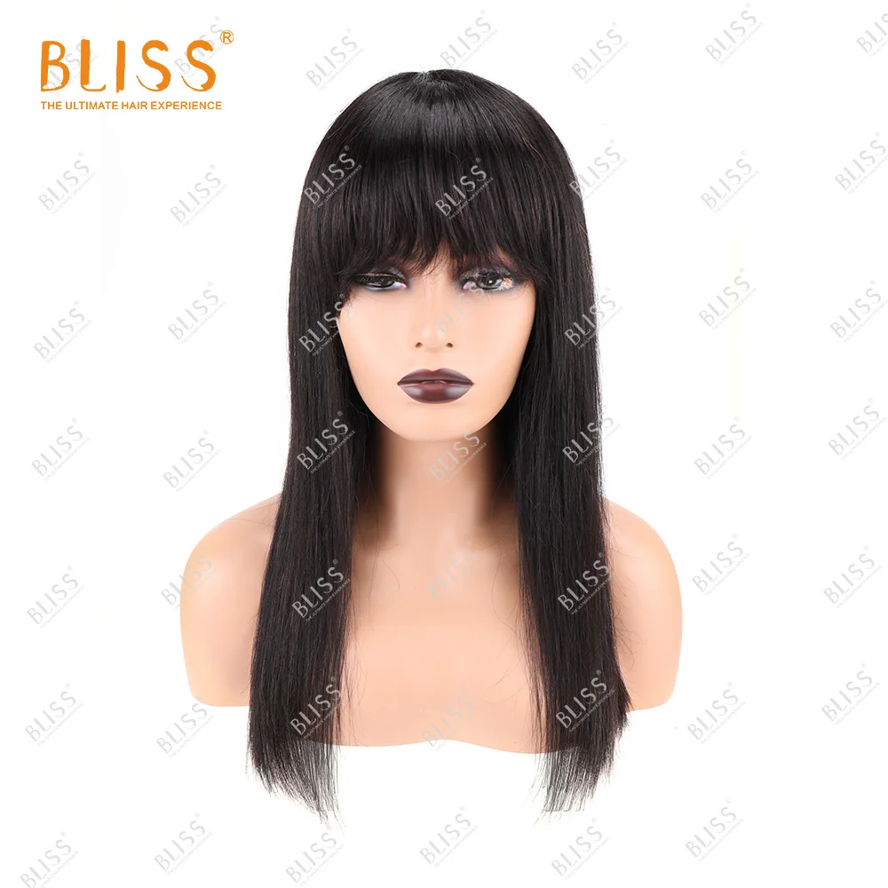 Парик BLISS из длинных прямых человеческих волос с челкой Бразильская бахрома