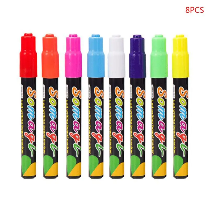 

8 8 Colors Highlighter Fluorescent Liquid Chalk Marker Neon Pen For LED Writing Board Blackboard Glass Painting Graffiti Office