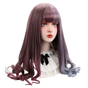 

Synthetic Long Wavy Lolita Wigs With Bangs Purple Blue Ombre Custom Party Cosplay Wigs For Black/White Women Heat Resistant BY12