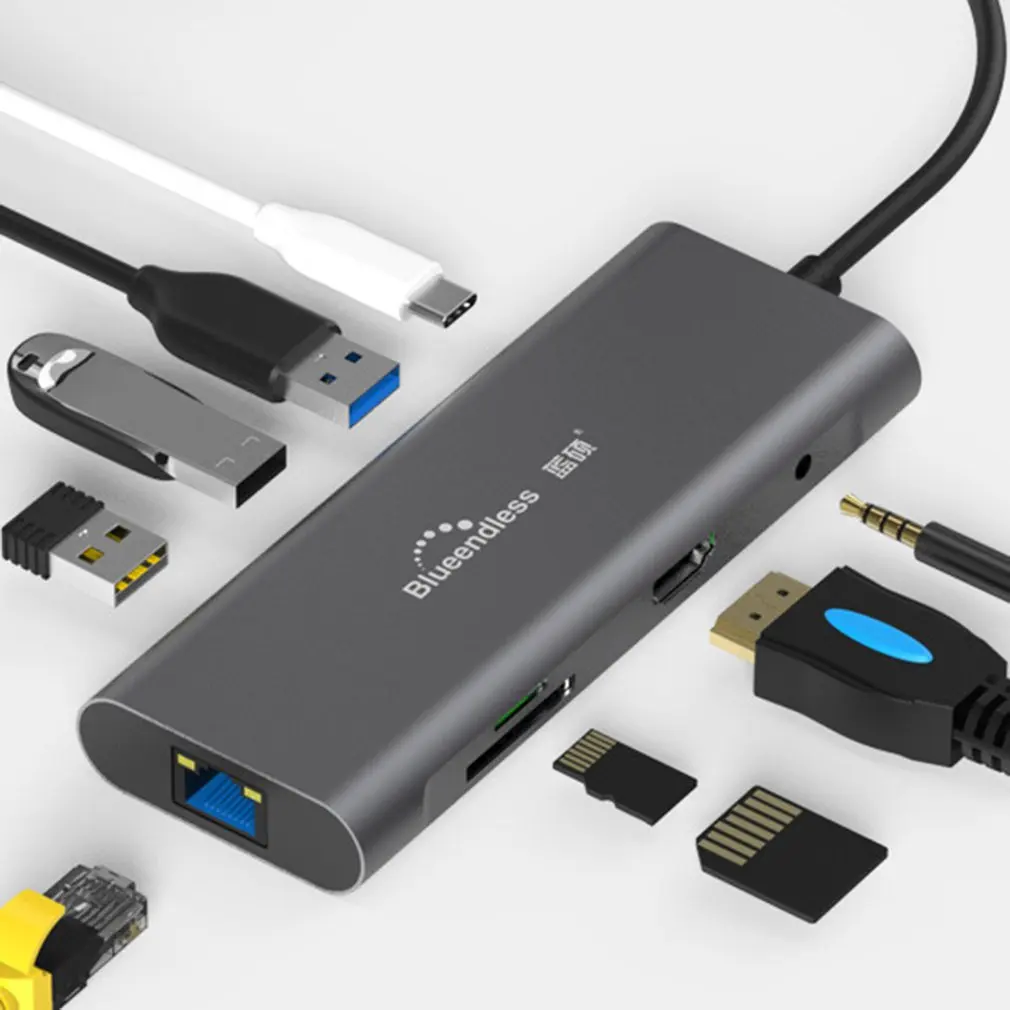 Док-станция тип-c девять в одном Hdmi гигабитный Ethernet порт Pd зарядка 3,5 мм аудио док-станция концентратор