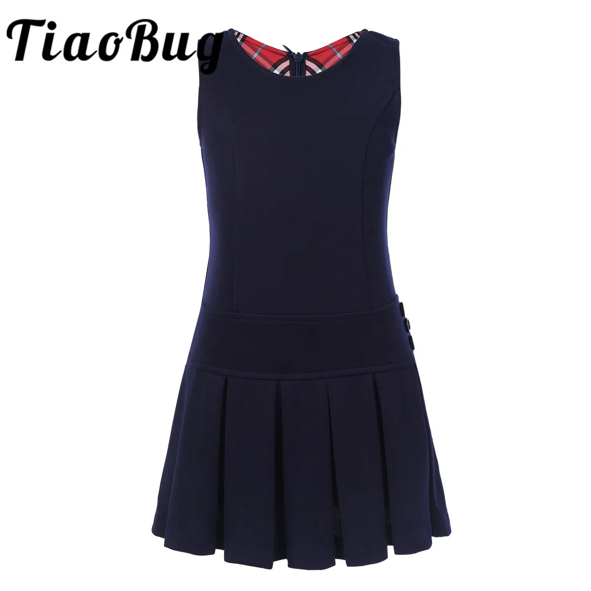 Flower Girls Dress Kid Girls Sleeveless Pleated Hem Dress Jumper with Decorated Buttons for Birthday Party School Formal Clothes