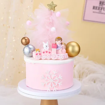 

DIY Cake Decoration Lace Pompom Ball Merry Chrisatmas Caake Toppers for Hapy New Year Dessert Cupcake Decoration Birthday