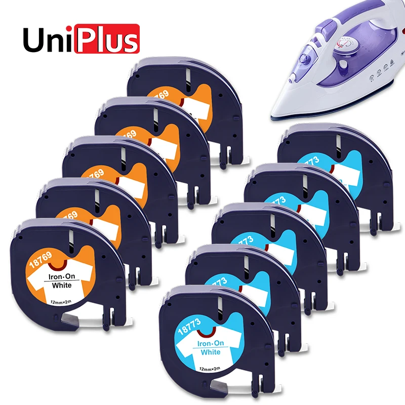 UniPlus 10PK 12 мм лента для маркировки Fit Dymo Letratag LT 18769 18773 утюжок на одежде тканевая Labeller