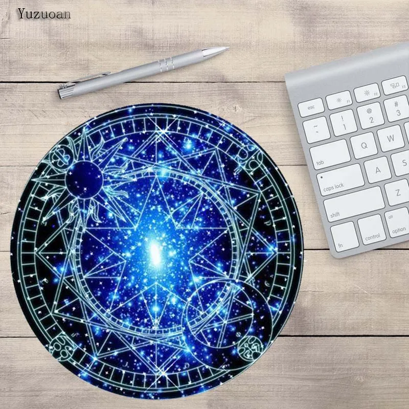 Yuzuoan красочные пентаграмма резиновая прокладка для Мышь игры 20x20 см 22x22 см круглый коврик для мыши PC компьютер игровая Скорость подарок коврик для мыши - Цвет: 220x220x2mm