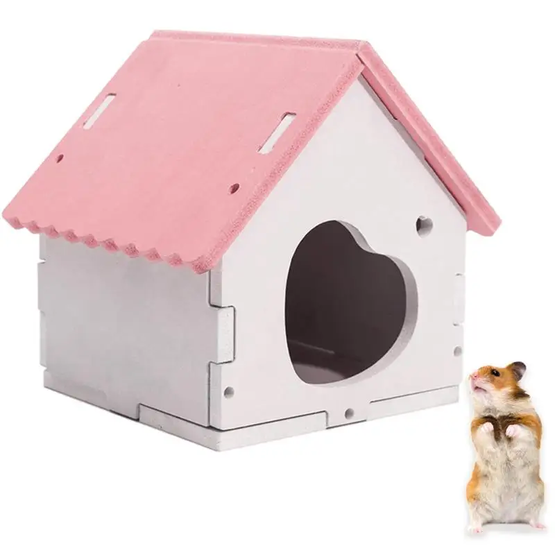 

1pcs Hamster Hideout House Heart Shape Wooden Hamster House Toy For Small Animal House Winter Warm Hamster Cage Pet Supplies