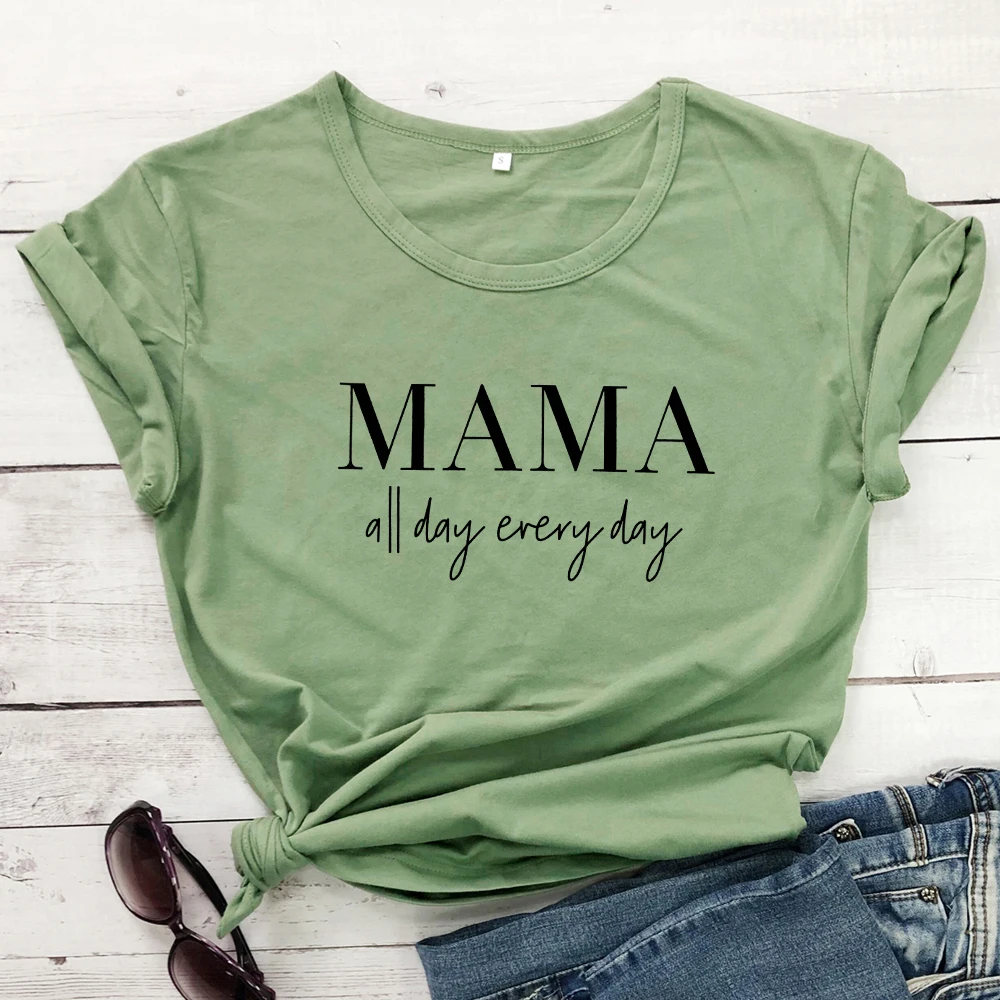 MAMA All Day each футболка смешная женская из чистого хлопка Tumblr мама жизнь, подарок футболка Повседневная С буквенным принтом слоган футболки топы размера плюс - Цвет: olive-black text