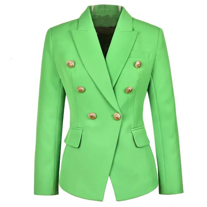 

High Quality Green Plus Size Women Jacket Metal Double-breasted Button Buckle Slim Office Ladies Women Blazer Suit Drop Shipping