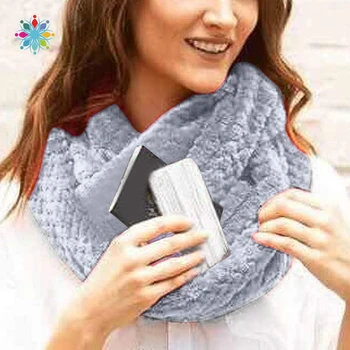 

Hot Knitted Infinity Scarf Unisex Lovers Winter Warm Loop Scarf Zippered Secret Pocket Shawl Ring