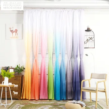 

Lychee Gradient Color Tulle Printed Curtain Modern Roman Blinds Door Curtain Window Room Divider Curtain Valance Home Decoration