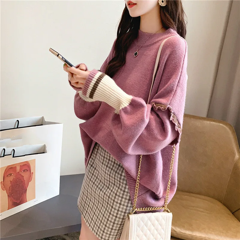 Loose Pullover women's wear new round neck small fresh knitwear in autumn and winter 2019