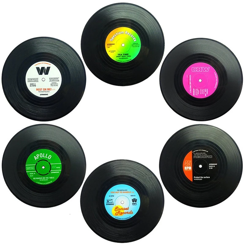 Retro CD Record Vinyl Coaster Drinks Cup Holder Coffee Mug Mat Heat Resistant Tableware Placemat Kitchen Accessories Table Decor