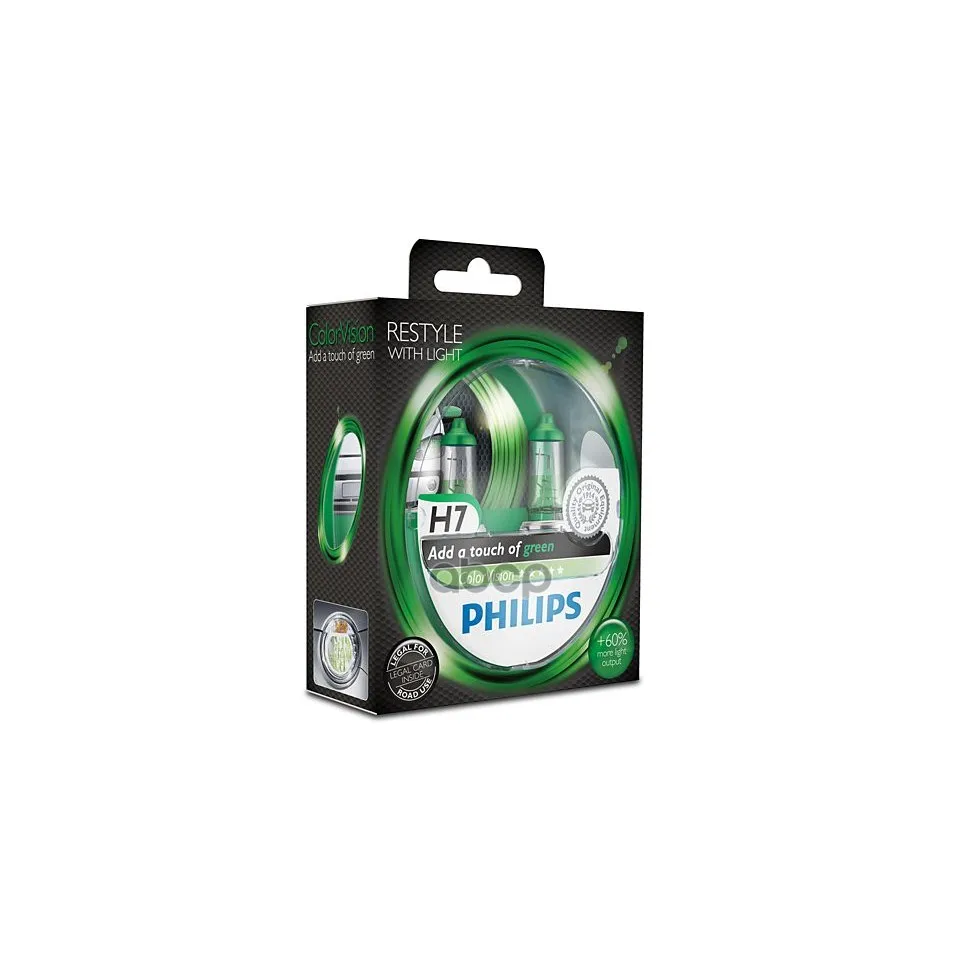 Лампа Галогеновая H7 Colorvision 60% Зеленый 12v 55w Px26d S2 Philips арт. 12972CVPGS2 | Автомобили и