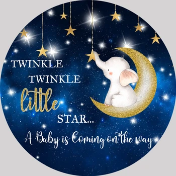 

Round Circle Backdrop Boy Birthday Background Baby Elephant Twinkle Star Baby Shower Backdrops Photo Studio Table Cover