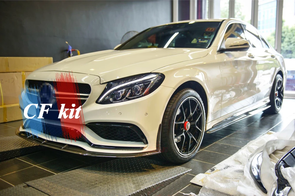 CF комплект 3 шт. карбоновые Передние Губы для Mercedes-Benz W205 C63 MAC спойлер передний бампер для автомобильного стайлинга с фабрики