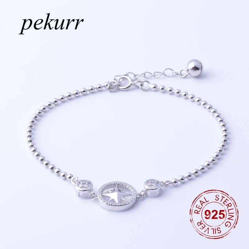 Pekurr стерлингового серебра 925 пробы Циркон Круглый Круг светит еврейская звезда свет женский браслет цепочка ювелирные изделия Модные аксессуары для женщин