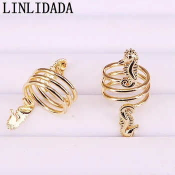 

10Pcs Gold Color Sea Horse Fashion Adjusted Rings for Women Girls Jewellery Ring