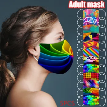 

Adult Rainbow Carnival Festival Summer Washed Ice Silk Mask Fashion Washable Reusable Mask Fabric Cotton Face Covr Breathable
