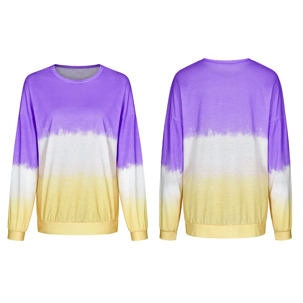 LZEQuella Women Autumn Winter Gradient Color Print Hoodies Sweatshirt Casual O Neck Long Sleeve Pullovers Female Tracksuit Top