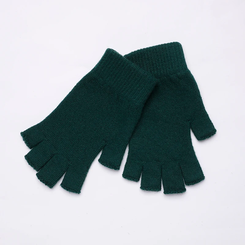 2Mo Green Sparsil мужские и женские кашемировые перчатки с половинными пальцами короткие шерстяные вязаные митенки зимняя теплая шапка унисекс шерстяные эластичные перчатки без пальцев - Цвет: 2Mo Green