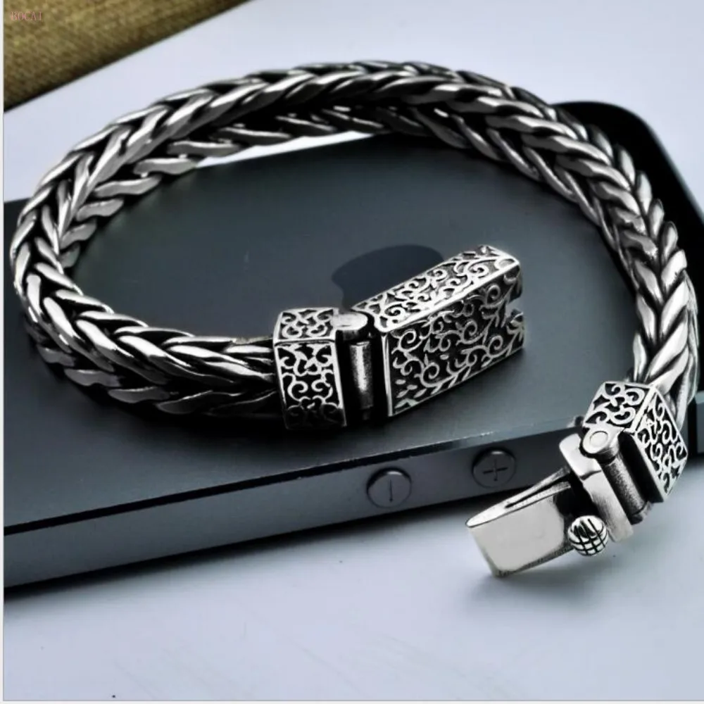 S925 Серебряный тайский серебряный Ретро мужской серебряный браслет ручной работы персональный властный грубый браслет для мужчин стиль