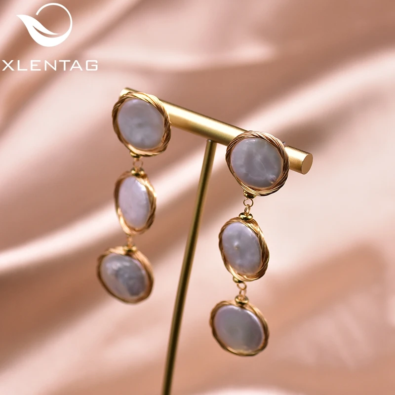 XlentAg High-quality Natural White Baroque Large Pearl Long Dangle Earrings Aesthetic Party Gift Korea Fine Jewelry Women GE0936 | Украшения