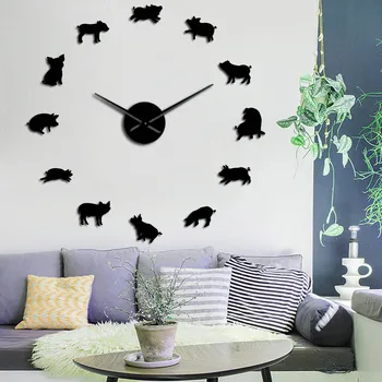 

Cute Pig Cartoon Silent Movement Wall Clock Piggy Modern Wall Art Baby Pigs Frameless Wall Watch Kid Rooms Nursery Wall Decor