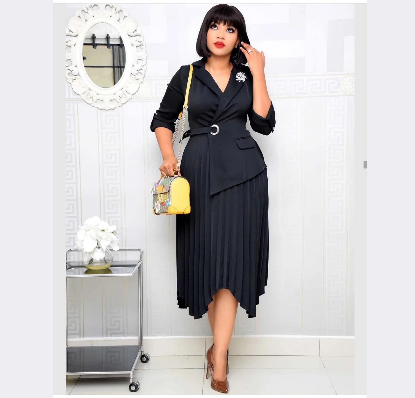 

New Style Long Sleeve Dress African Clothing African Dresses For Women Fashion Africaine Robe Pleated Maxi Dress Africa Clothes