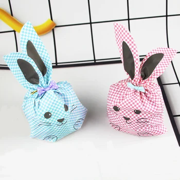 

50pcs Plastic Rabbit Ear Wedding Decoration Party Gift Bag Kids Bunny Plaid Gift Bag Birthday Party Decorations Favors Gift Bags