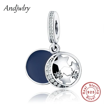 

2018 Autumn 925 sterling silver Blue Enamel The Sky With Stars & Moon Beads Fit original Bracelet Pendant DIY Berloque