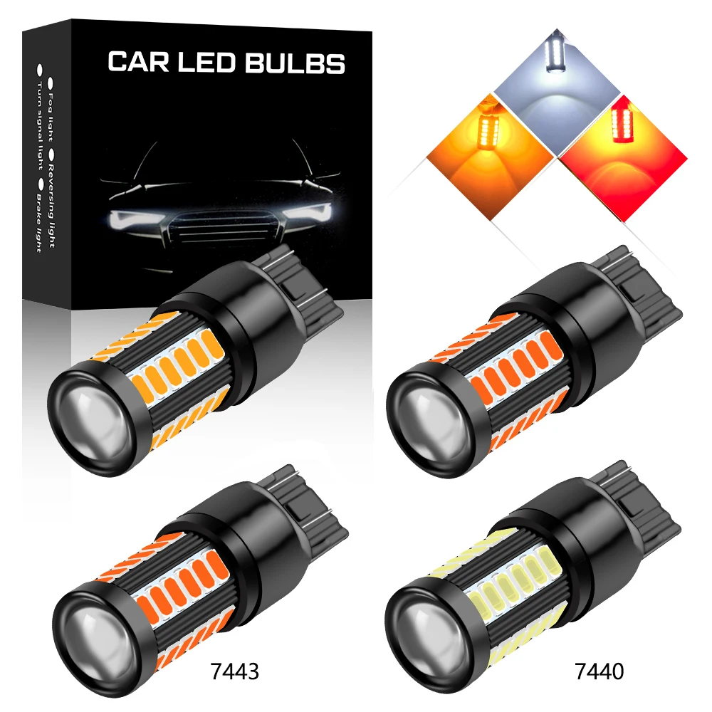 Комплект из 2 предметов T20 W21/5 Вт 7443 7440 W21W 1157 bay15d 3156 3157 5630 33SMD светодиодный Canbus Error Free 12 V-24 V Автомобильный тормоз светильник фонари заднего хода лампы