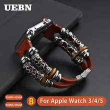 UEBN из натуральной кожи в стиле ретро для наручных часов Apple watch series 5 ремешок двойной круг 38 мм 42 мм 40 мм 44 мм, ремешок для наручных часов iwatch 3/4/5 часов