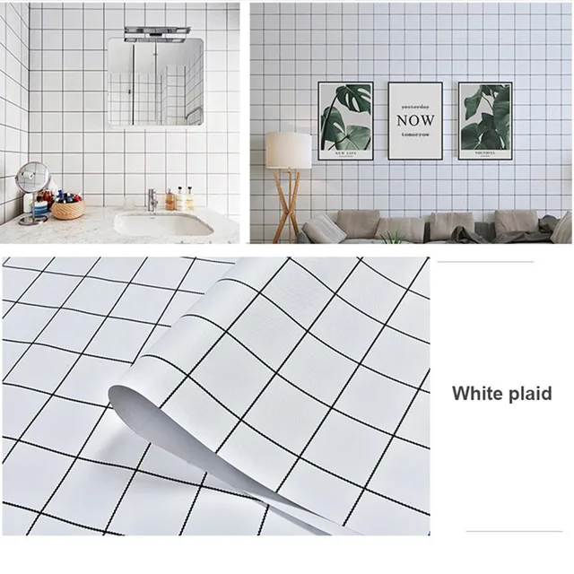 Bathroom Waterproof Mosaic Wall Stickers Kitchen Oil Proof Decoration Wallpaper Bath Toilets Self Adhesive Tiles Decorative Film White grid