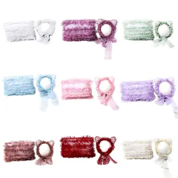 

2 2 Pcs/set New Baby Girls Boys Hat Pillow Photography Props Lace Ear Cap Infant Solid Color Head Decoration Photo Accessories
