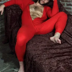 Fashion Mens Pajamas Jumpsuit Solid Color Long Sleeve Comfortable Button Sleepwear Men Romper Nightwear Homewear Plus size S-5XL